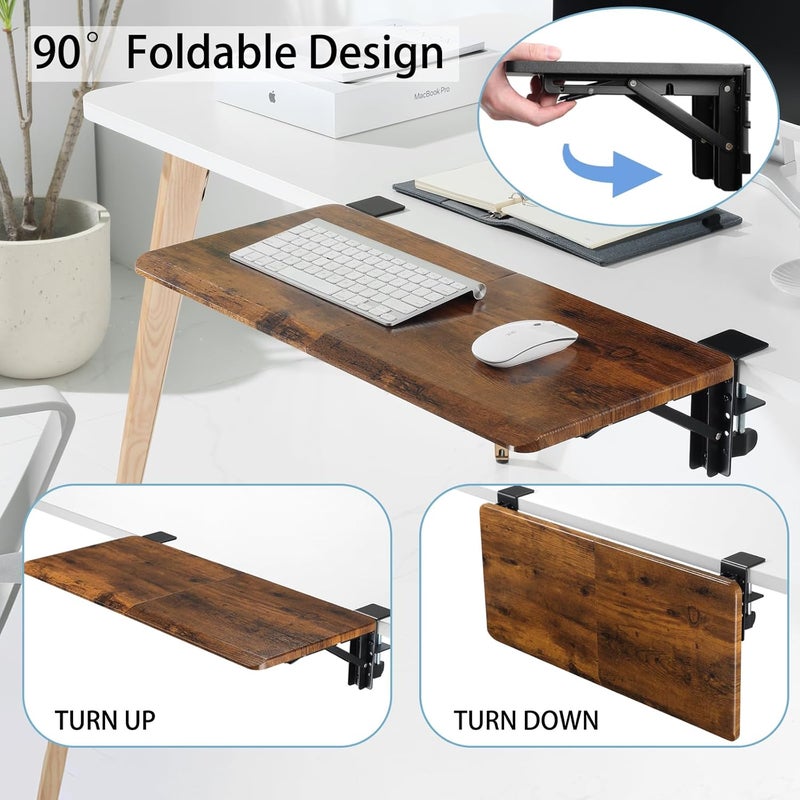 ETHU Ergonomics Desk Extender Tray, 25.6"x11.4" Large Size Foldable Keyboard Drawer Tray Clamp On, Armrest Support for Home and Office (Wood) - Image 4